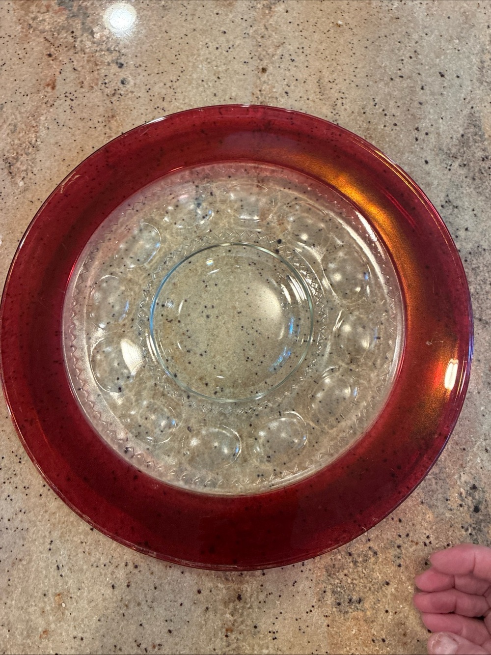Indiana glass Vintage 13" Kings Crown(?) Thumbprint Ruby Flash Glass Platter